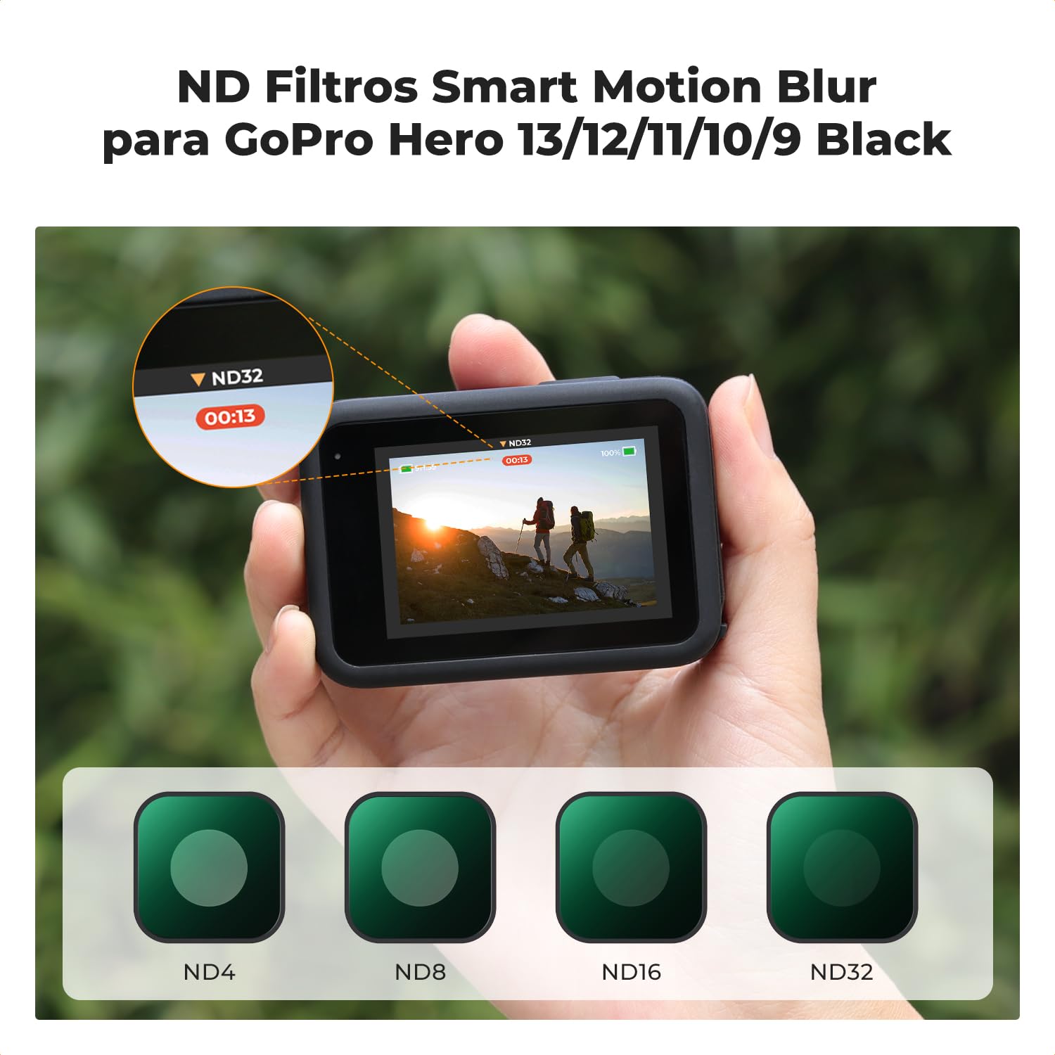 K&F Concept ND Filtro Compatible con GOPRO Hero 13 12 11 10 9, ND Filtro ND8, ND16, ND32, ND64 Compatible con Cámara GoPro Hero 13/12/11/10/9 Black con 28 Capas Nano Revestimiento
