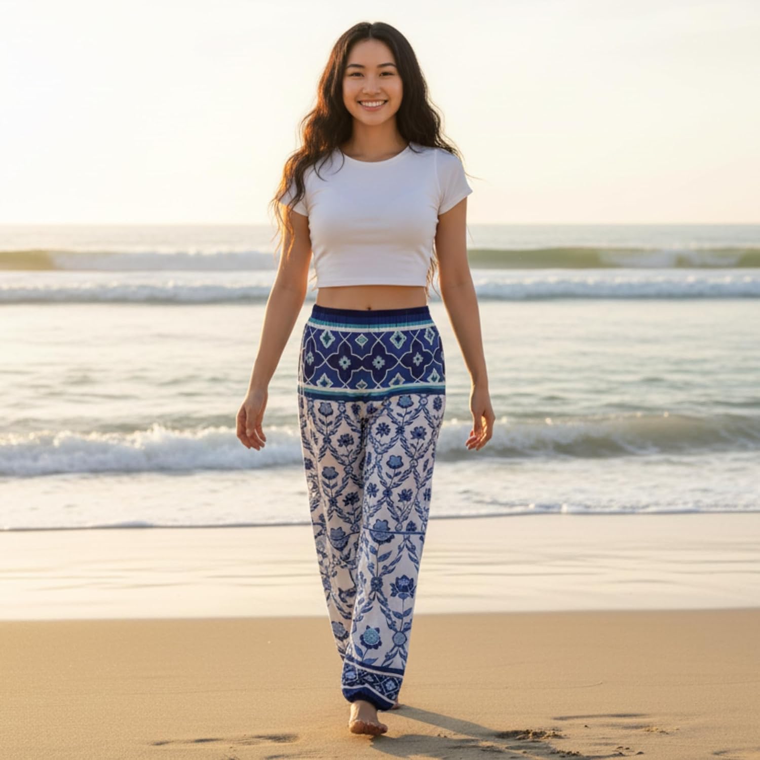 Atiya Harem Pants, Women's Yoga Boho Lounge Pants Smocked Waist with Pockets (ATY-HP004) - Image 3