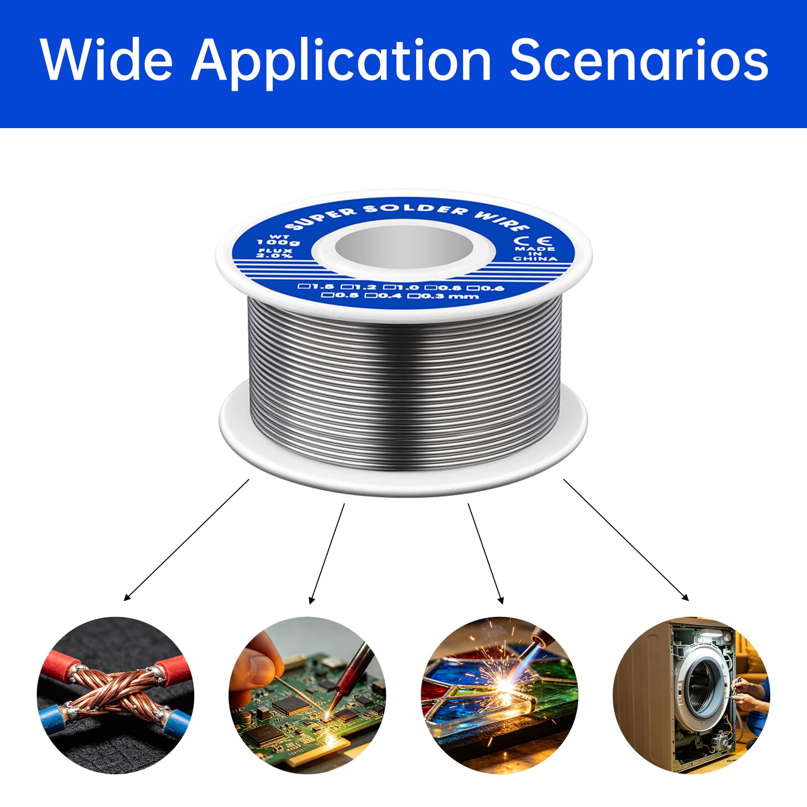 2 fili per saldatura da 1 mm, 100 g, stagno per saldatura con flusso, saldatura con nucleo di colofonia, punto di fusione inferiore per saldatura elettrica, riparazione, fai da te