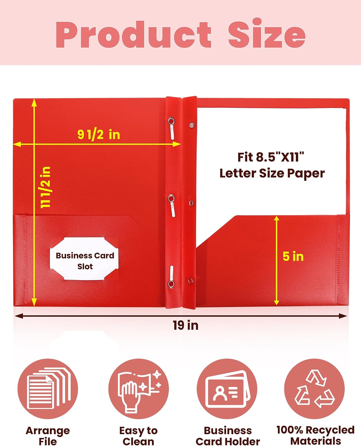SUNEE Pocket Folders with Prongs(5 Pack, Assorted Colors) Recycled Plastic Folders with Pockets and Prongs Fit Letter Size, Poly Folders with Pockets for School Office Home image 3