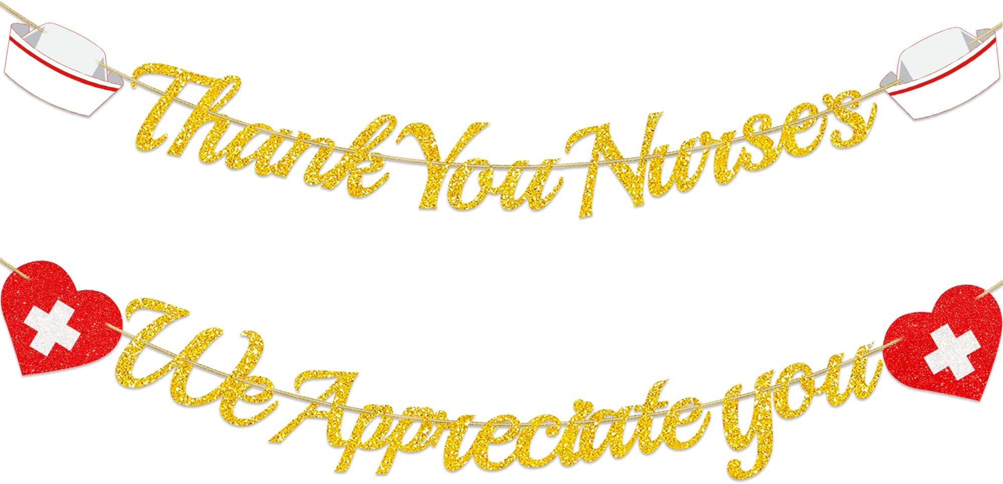 Lairyan Gold Glitter Thank You Nurses We Appreciate You Banner - NO DIY, Nurse Appreciation Week Banner for Medical Doctor Nurse Day - Nursing Theme Party Decorations Supplies