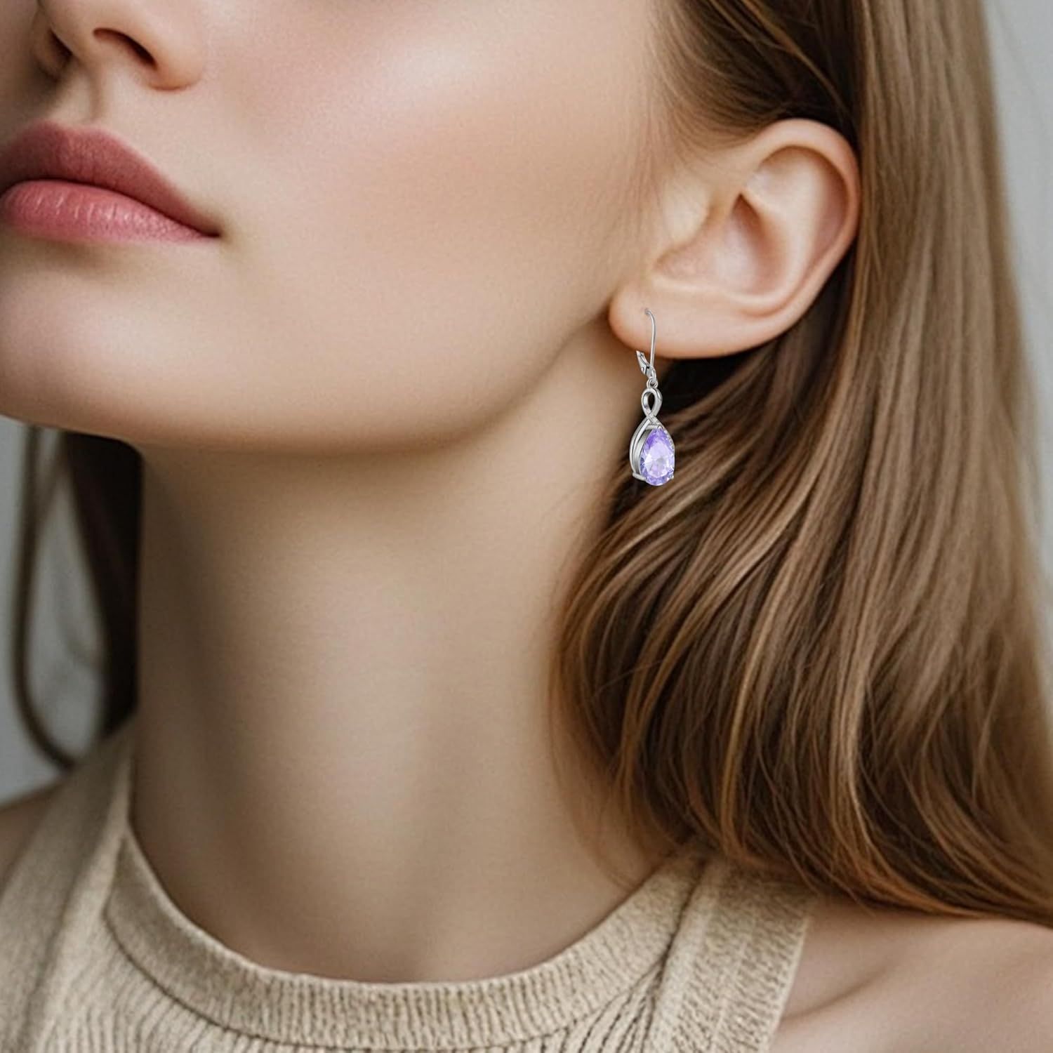 8x12mm Birthstone Earrings for Women Sterling Silver Infinity Dangle Drop Leverback Earring