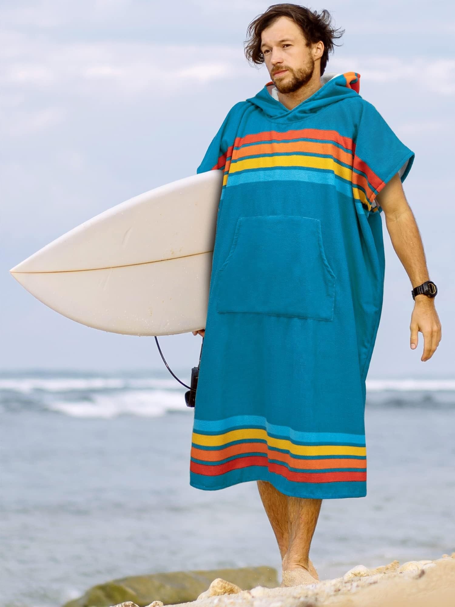 Genérico Poncho de Surf, Poncho Toalla Poncho Surf Capucha,Toalla Secado Rápido Que Se Cambia For Surfear,Nadar Playa, Deportes Al Aire Libre,Absorbente Y Portátil For Hombre Bolsillo(Sunset Blue)
