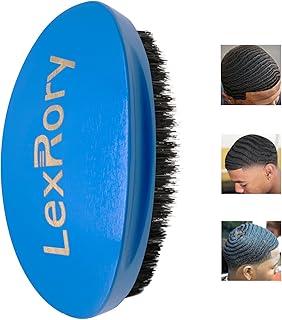 Wave Brush 360 Degree Curved for Men - Medium Hard Hair Brushes, Natural Palm Brush with Boar Bristles Firm Nylon for Wavy Hair Routine Brushing (Blue)