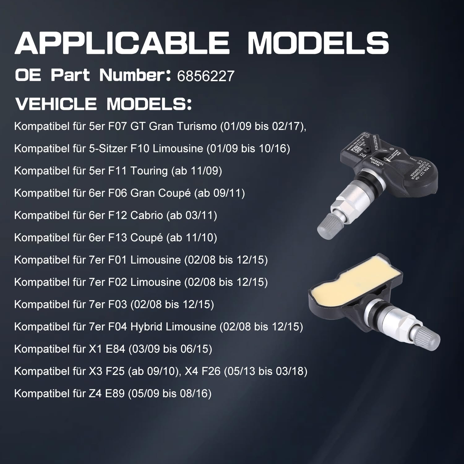 LICHENGTAI 4 czujniki ciśnienia w oponach TPMS kompatybilne z BMW serii 5 F10 F11 6 F12 7 RDKS 6856227 system kontroli ciśnienia w oponach