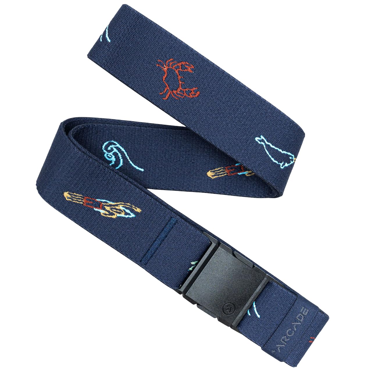 Arcade Belts A2 Unisex Adventure Belt: Heavy Duty Stretch, Metal Free Buckle, Save the Waves - Navy, Standard (Up to 40"); 1.5" Wide