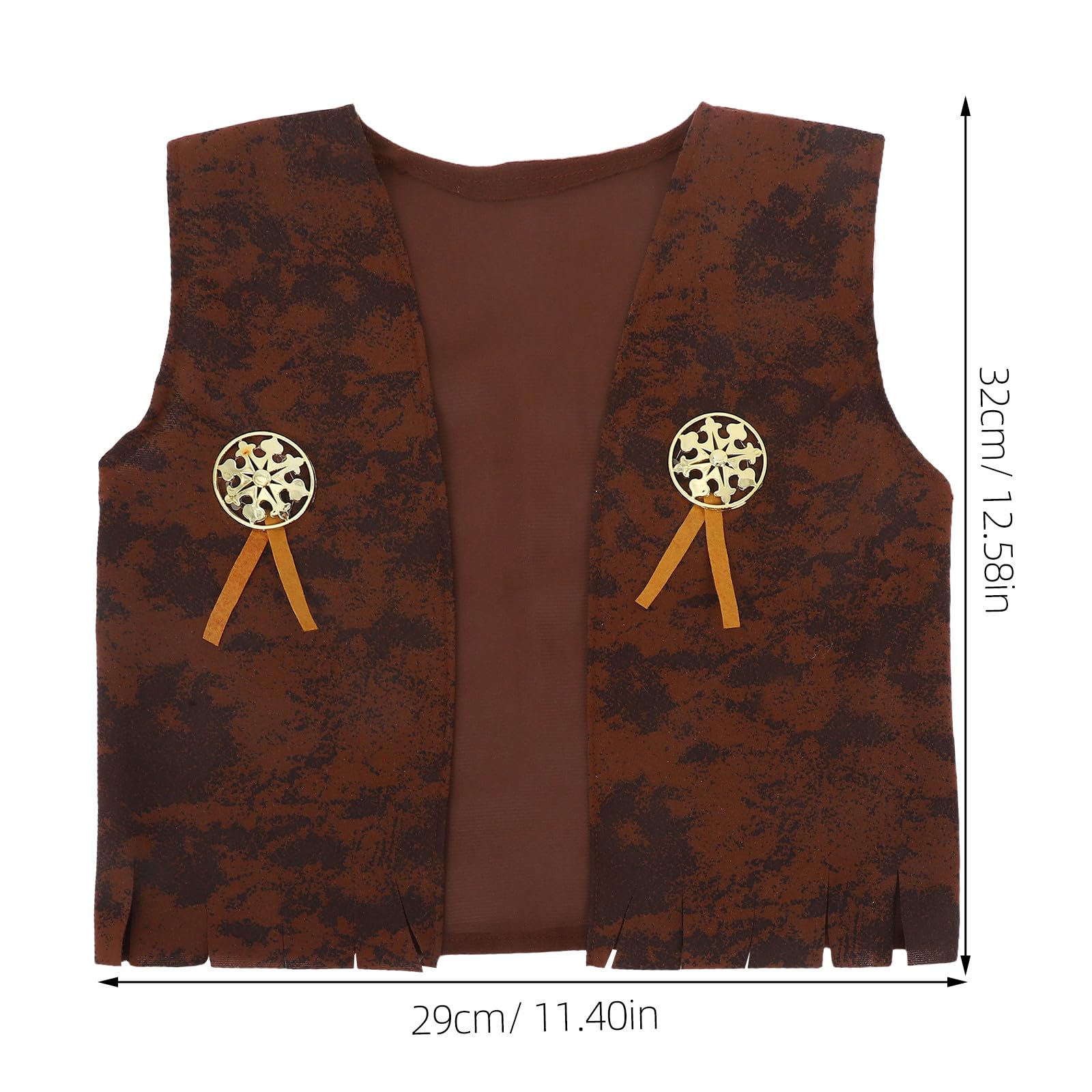 BESPORTBLE Dziecięcy kostium kowbojski, western, kowbojski, zestaw, kamizelka, czapka, chusta na szyję na Halloween, karnawał, imprezę przebieraną, brązowy, rozmiar M (115-130 cm)