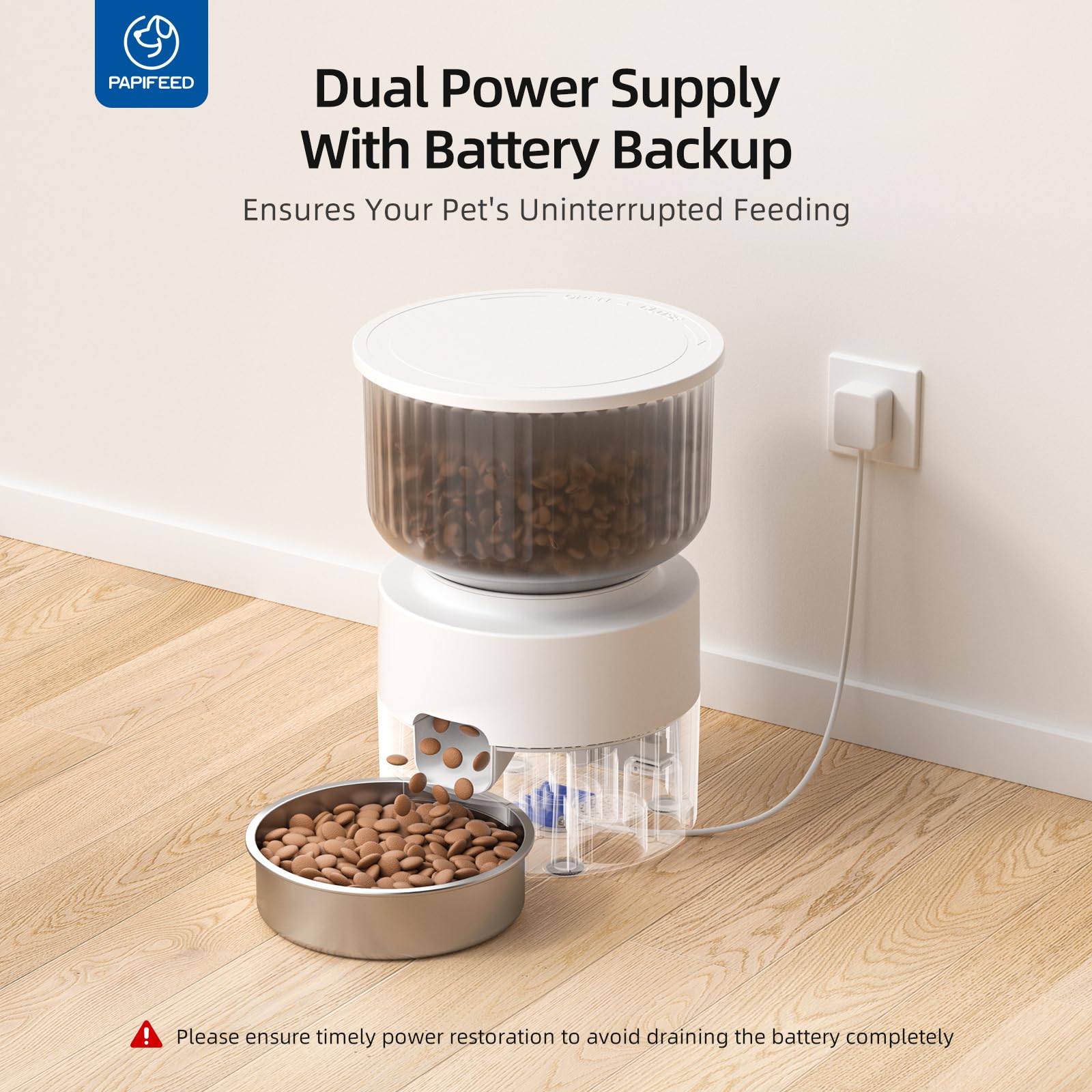 PAPIFEED Automatic Cat Feeder and Water Fountain, 3L/12 Cups 2.4G WiFi Pet Feeder with Stainless Steel Bowl, Smart APP Control for Remote Feeding, 1-12 Meals Per Day, Detachable for Easy Clean (White) - image 4