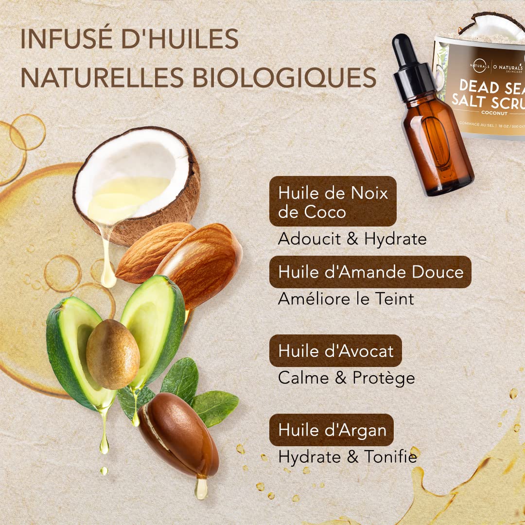 O Naturals 500 g Gommage ultra-hydratant à la noix de coco et au sel de la mer Morte - Gommage Exfoliant lissant pour le corps