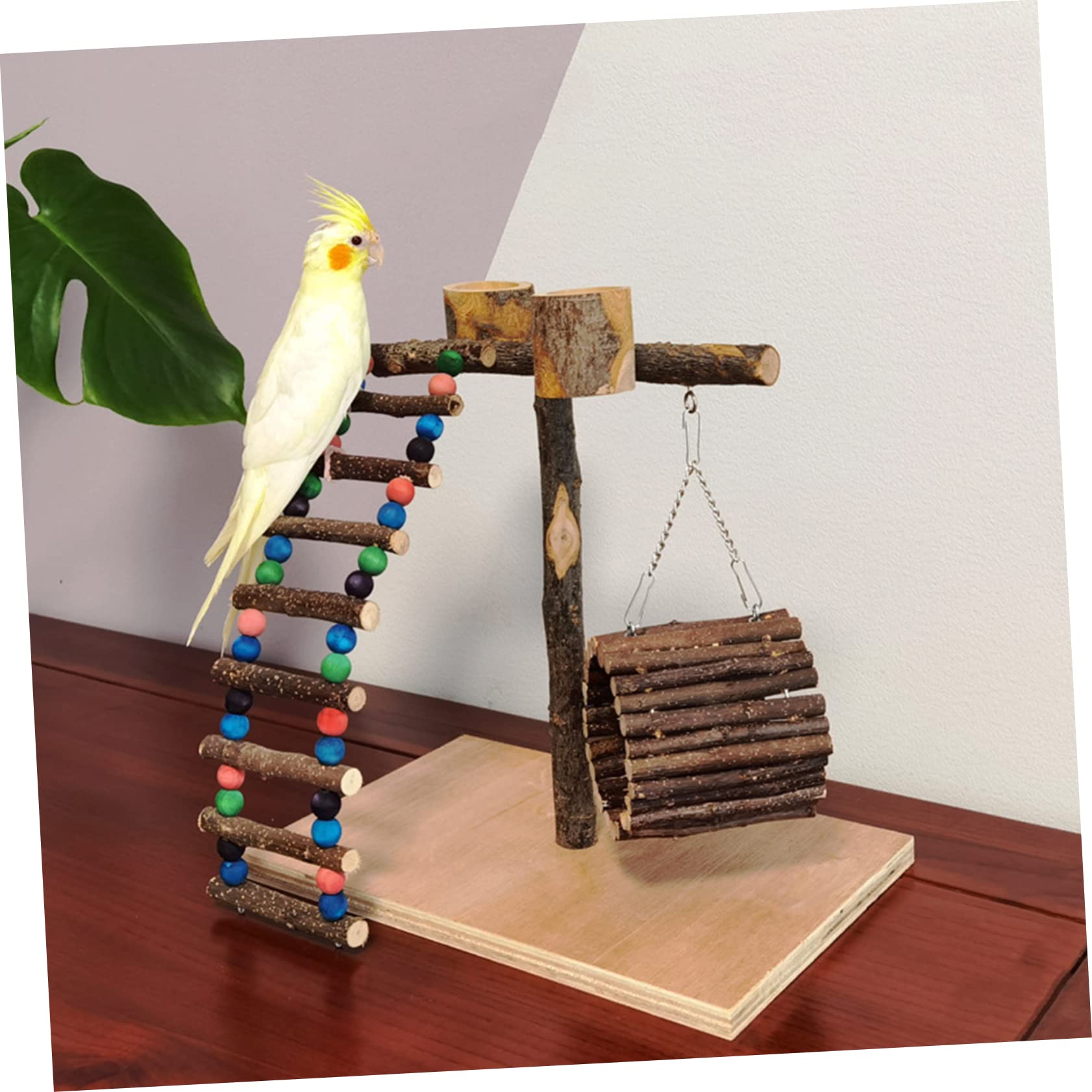 minkissy 1 Juego De Loros Gimnasio De Percha De Madera Estante De Pie para Loros Parque De Aves Parque Interactivo De Aves Juguetes De Agapornis Perico Familiar Marco De Pájaro