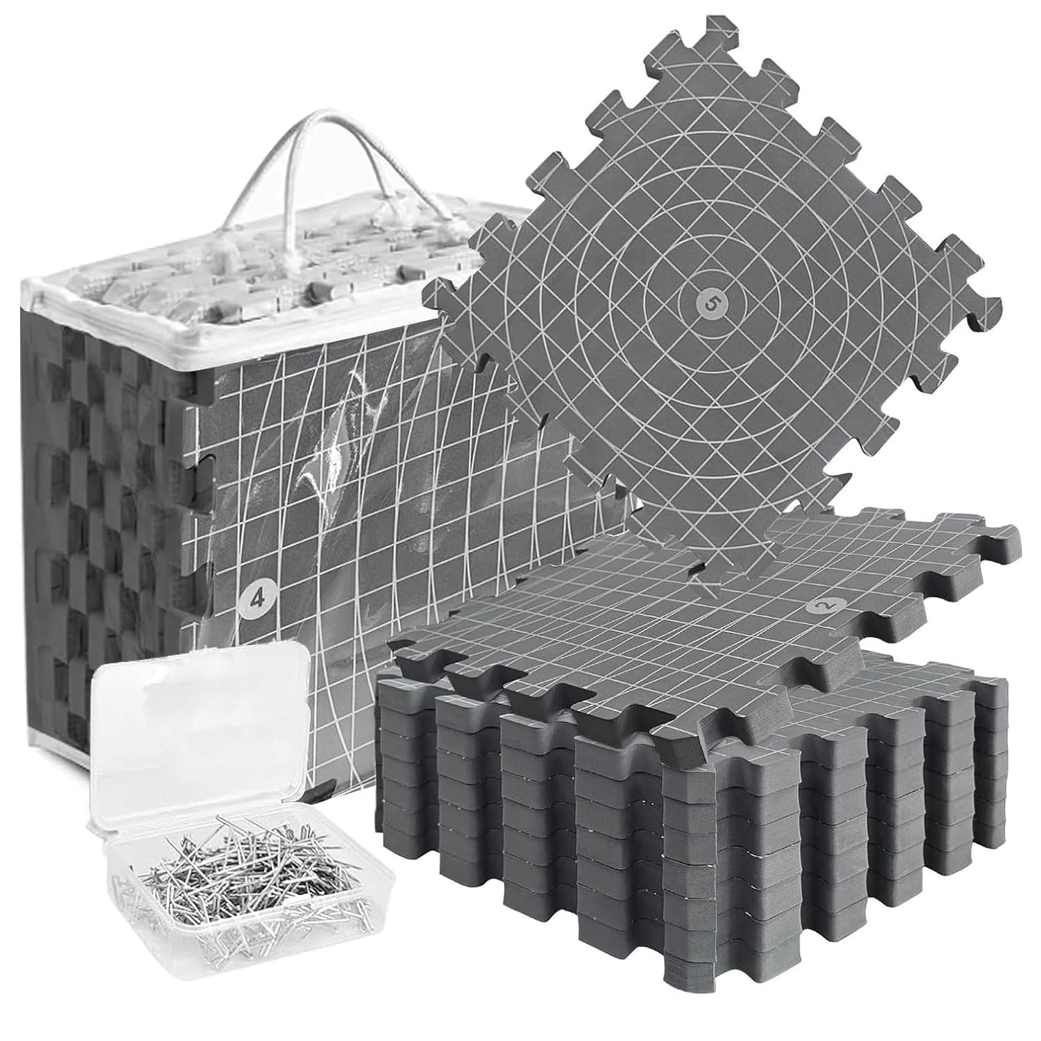 Tappetini Di Bloccaggio Per Uncinetto,Blocking Mats For Knitting,9 Pcs Lavori a Maglia Di Tavole Di Blocco Extra Spesse Con Griglie,100 Punti t,Per Progetti Di Uncinetto e Infeltrimento(Grigio)