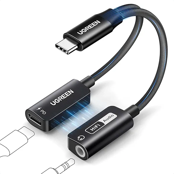 UGREEN Magnetic USB C to 3.5mm Audio Adapter and Charger 2 in 1 Hi-Res 32bit/384kHz Aux to USB C with PD 60W Fast Charging Dongle Cable for iPhone 17 Pro Max, Switch 2, Galaxy S25Ultra, iPad