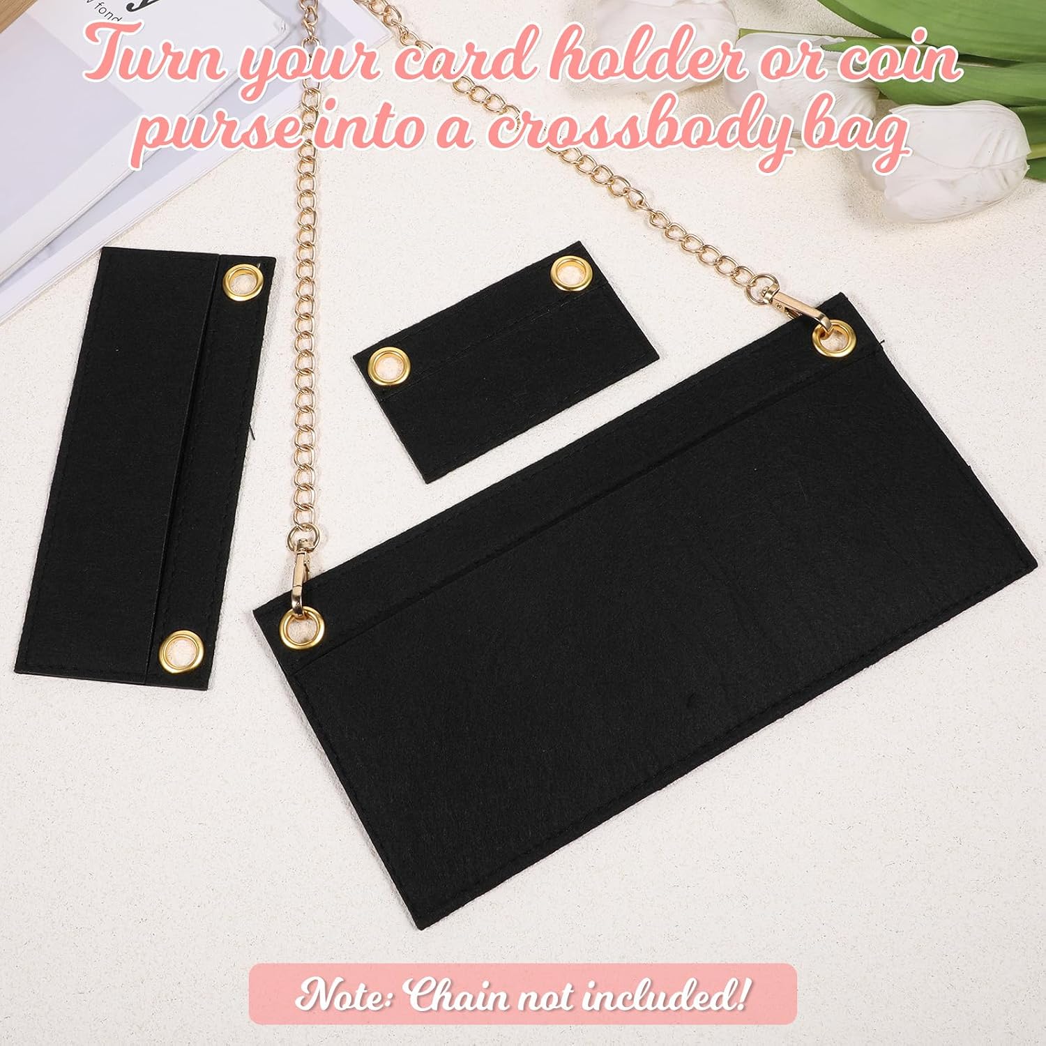 InnoHHustle Felt Purse Insert Organizer, 3 PCS Wallet Insert Organizers Purse Dividers for Inside Purses Envelope Bags Black Purses Wallet Organizer Pouch for Women Clutch Handbags Crossbody