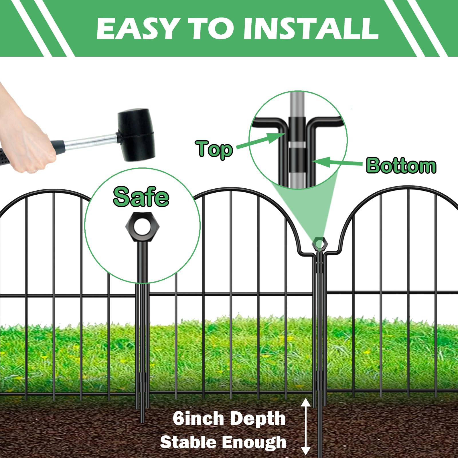 Garden Fence, 22 in(H) x 10.83 ft(L) Arched Rustproof Metal No Dig Fence Garden Fence Border, Ground Stake Animal Barrier Fence for Rabbit Dog, Outdoor Decor for Yard & Patio