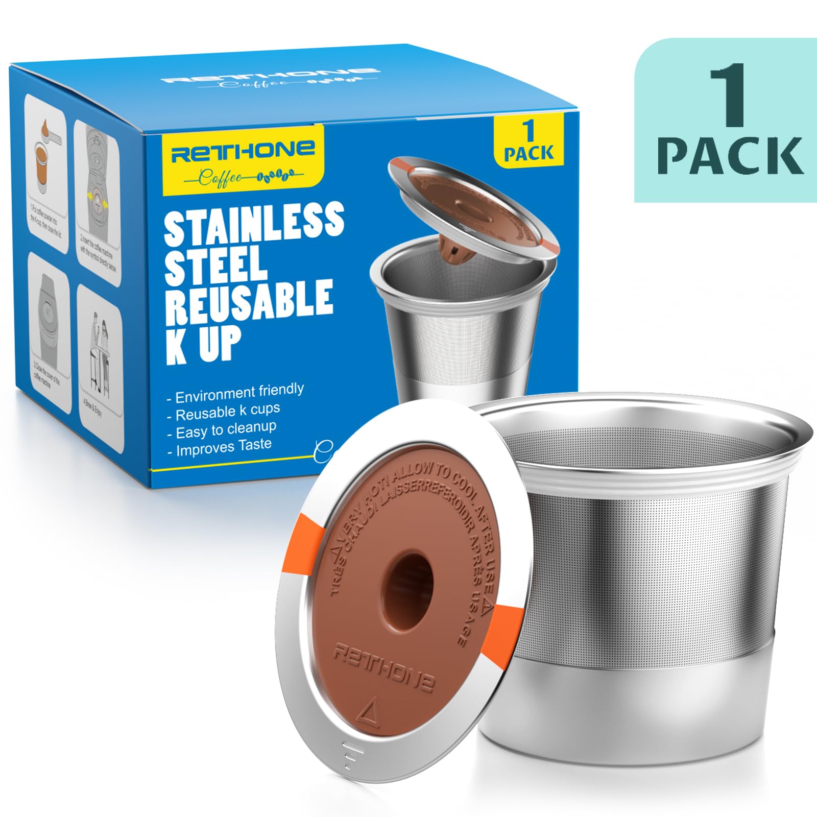 Cápsulas de café reutilizables K Cup, tazas K reutilizables universales de acero inoxidable compatibles con cafeteras Keurig 1.0 y 2.0, cafeteras recargables K Cups (1 paquete)
