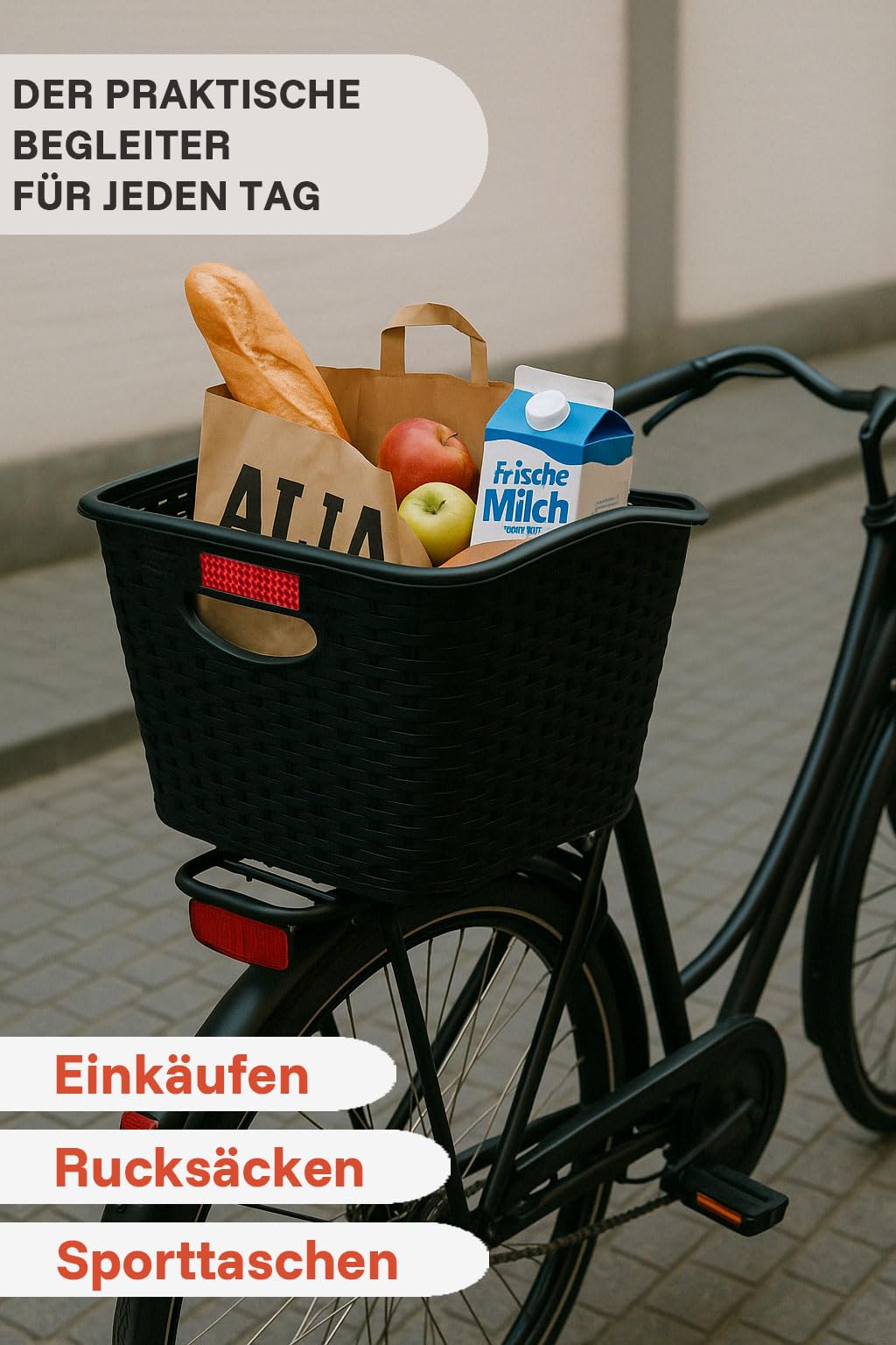 PEUZ 27L Unisex Fahrradkorb hinten Groß zum Transport von Gepäck Stabiles Kunststoffnetz, wetterfest und rostfrei, Schwarz
