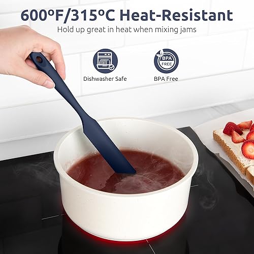 Miniatura 5 de U-Taste Espátula de silicona delgada 600F resistente al calor de grado alimenticio de 10 pulgadas de largo y estrecho palo de agitación de masa