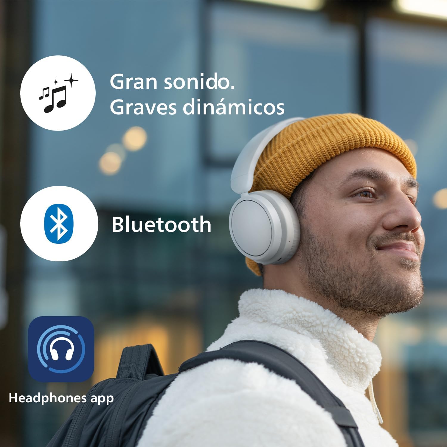 Philips TAH5209WT/00: Auriculares on-Ear Bluetooth con Aislamiento pasivo del Ruido – 65 Horas de reproducción, Sonido Natural, Llamadas nítidas, Graves dinámicos, 2 Horas de Carga USB-C – Blanco 5