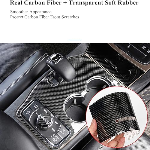 Miniatura 8 de YOCTM Compatible con Jeep Grand Cherokee 2011 2012 2013 Cubierta de palanca de cambios Accesorios interiores de fibra de carbono real consola
