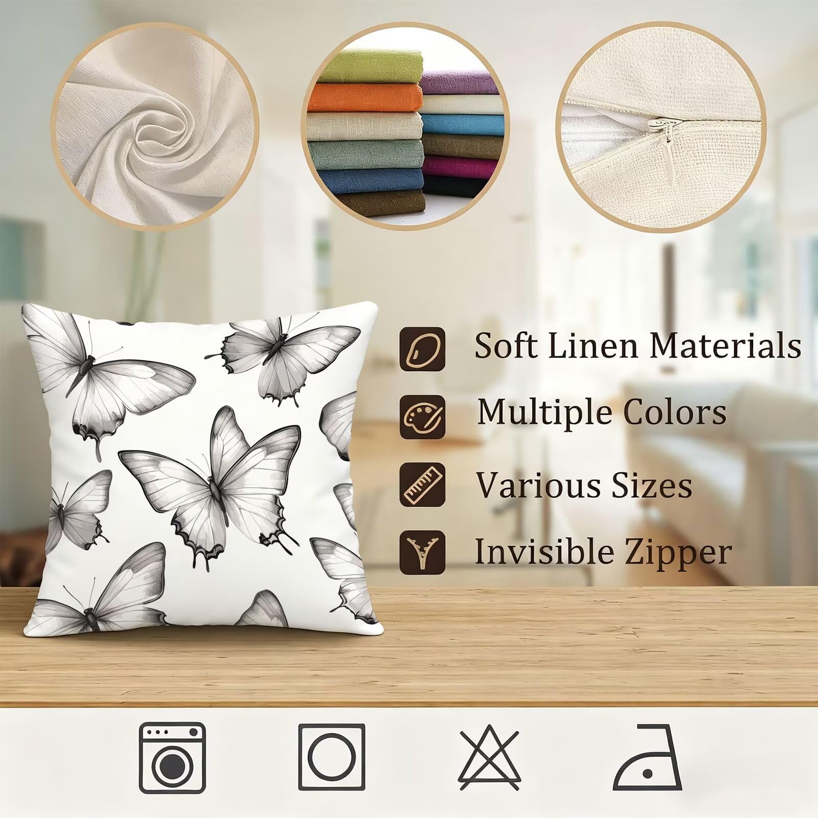 Gris Funda Cojin 60x60 Mariposa Funda Almohada 60x60 Cojines Sofa Súper Suave Fundas Cojines Decorativos Fundas Almohadas 4 Piezas Cervicales y Cuello, para Hogar Sofa Cama Salon Decoracion E - 909