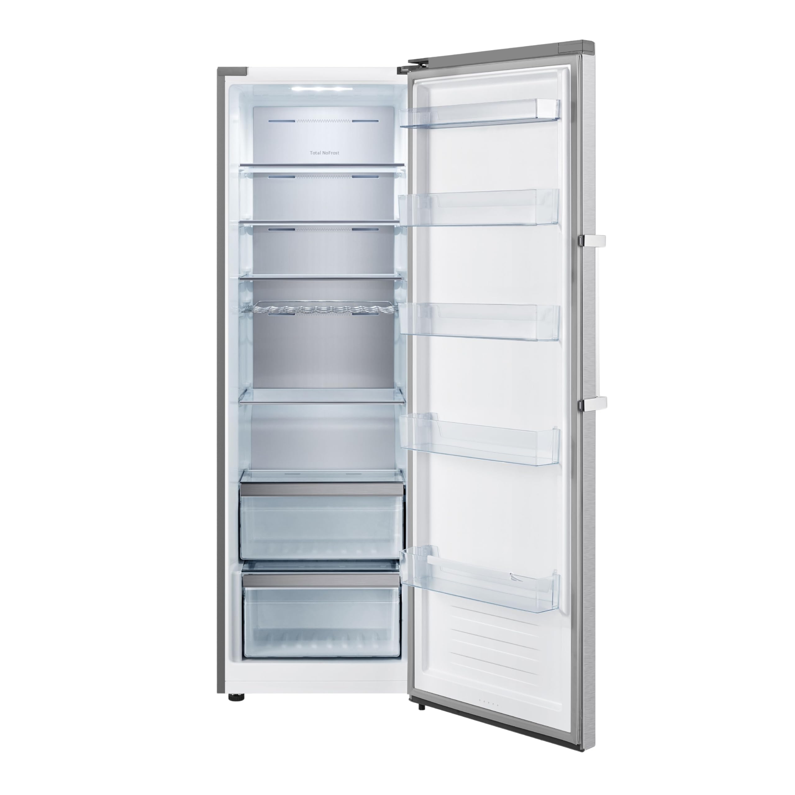 Teknix TH60TLX 60cm Freestanding Tall Larder Fridge - 370L Capacity - Metal Tech Cooling - Chrome Wine Rack - Stainless Steel - E Rated, H185.5 x W59.5 x D65.1 (cm) - 2