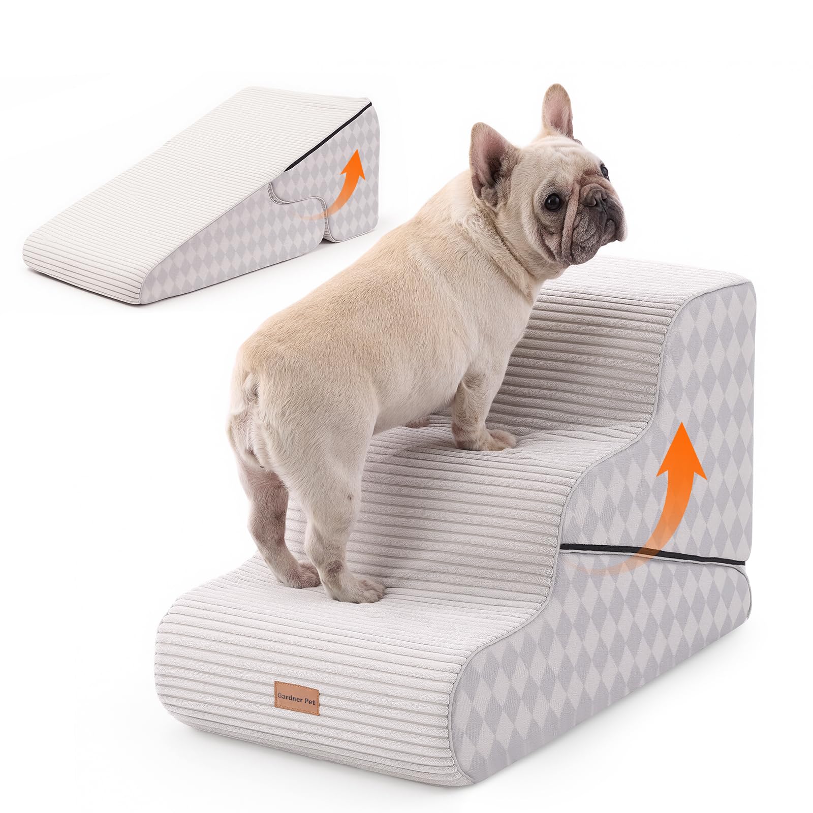 Gardner Pet Hundetreppe für kleine Hunde, Haustiertreppe Hundetreppe 3 Stufen, Hunderampe aus hochdichtem Schaumstoff mit rutschfestem wasserdichtem Stoffbezug für Bett, Sofa, Couch und Auto