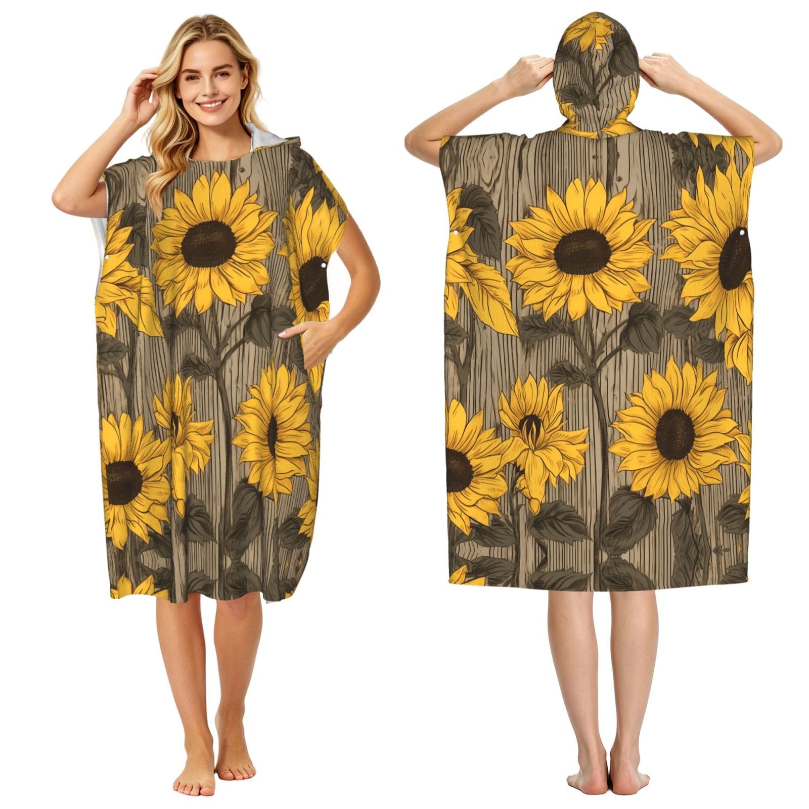Serviette de plage poncho à capuche imprimée | Confort léger pour les sessions de surf d'été