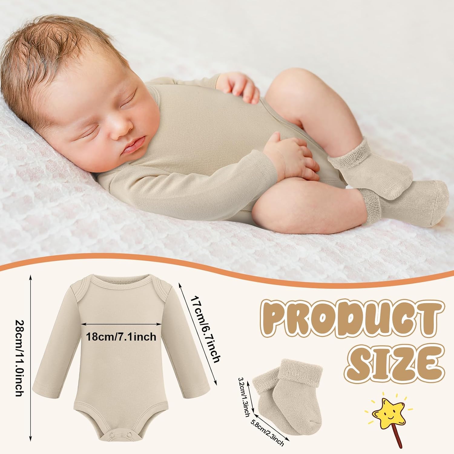 Glitopper 5 Pack Preemie Long Sleeve Bodysuit Preemie Layette Set Bodysuit Socks Set for Boys Girls NICU Gift