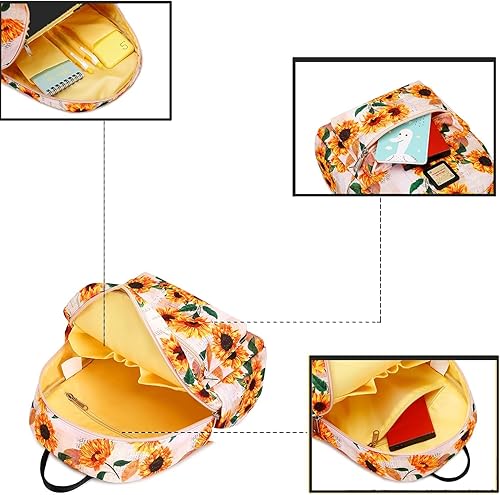 Vista 8 de Cusangel Mochila para niñas y niños, linda y con múltiples compartimentos, mochilas para niños y niñas, ligera y duradera, Girasol Blanco, Girasoles