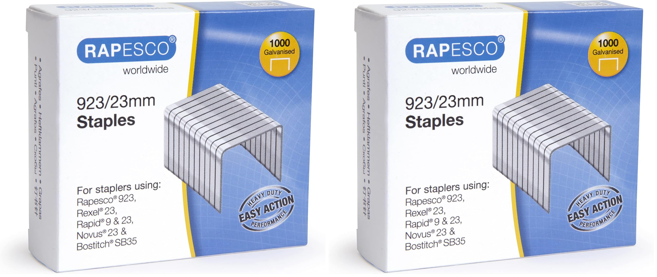 Rapesco 1242 923/23 mm Galvanised Staples, Type 23, Box of 1000 (Pack of 2)