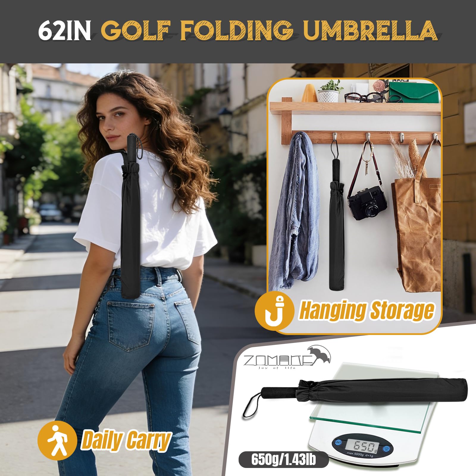 ZOMAKE Regenschirm Sturmfest Taschenschirm Groß,54/62 Inch Golfschirm Sturmfest Leicht,Großer Taschenschirm Stabil mit Doppelkappe für Herren Damen Kinder