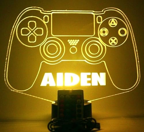 MIRROR MANIA Lámpara de mesa con control de videojuegos, lámpara LED personalizada grabada para sala de juegos, con control remoto, 16 opciones de