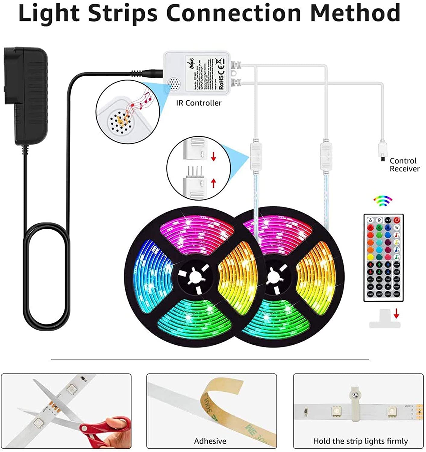 Ruban LED 20M Bande LED 5050 RGB, TV LED Bande Peut-Découpé Néon Decor Rubans lumières 20 Couleurs et 6 Modes Décor pour Maison Cuisine Soirée Bar,Noël