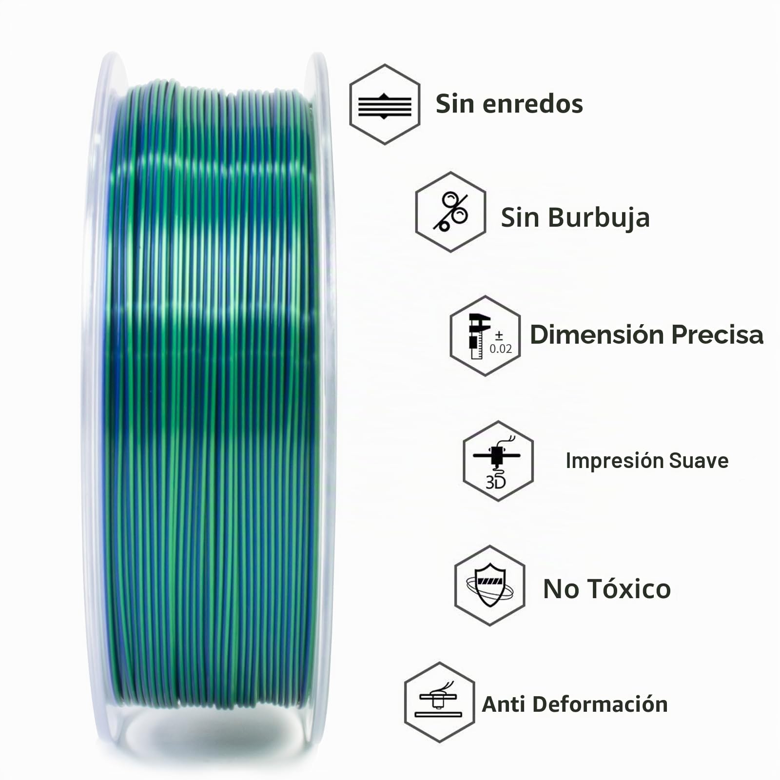 GEEETECH Filamento PLA de seda Doble, 1,75 mm, filamento para impresora 3D, 1kg por Carrete, 2 Rollos，Azul/Verde x2