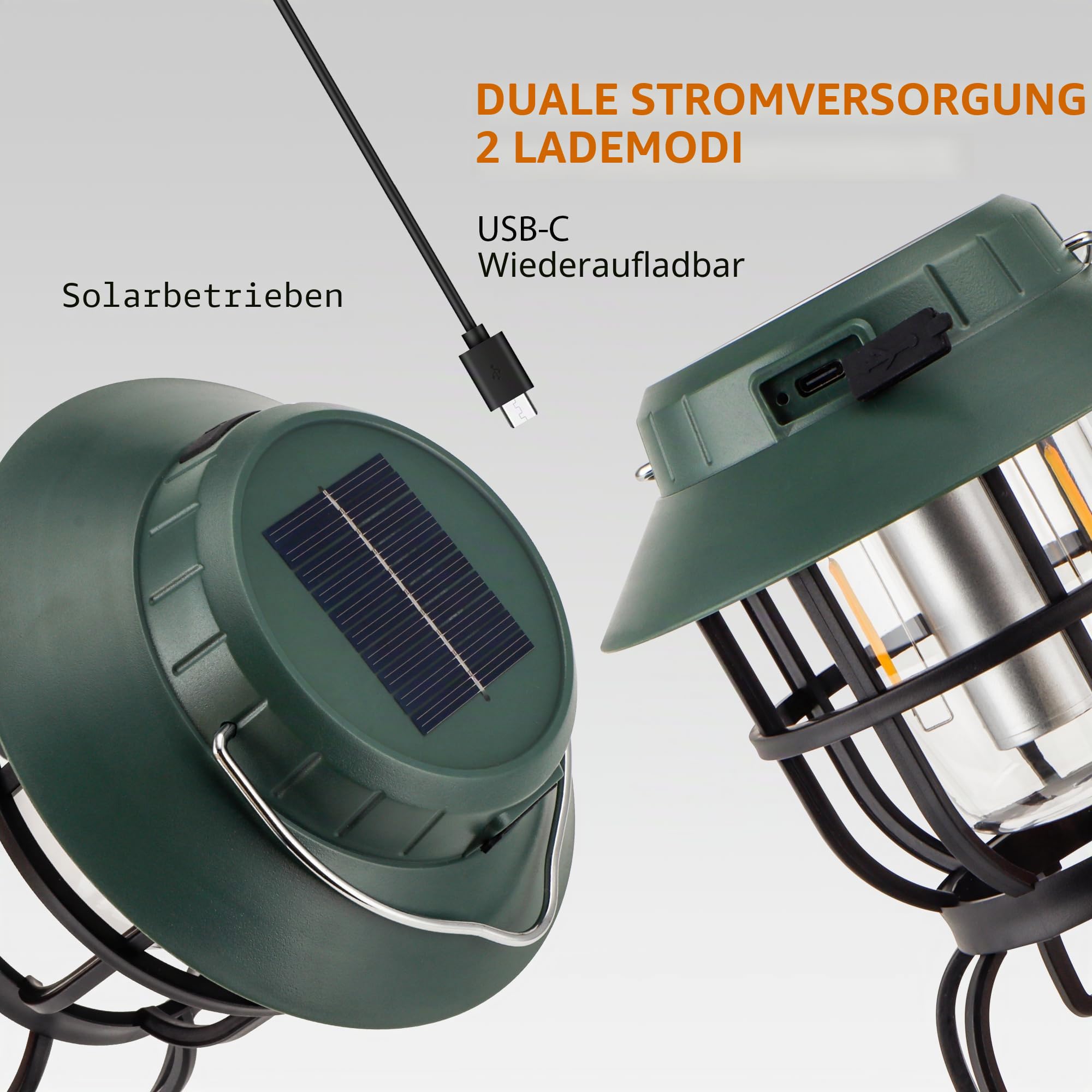 TRIROCKS 2er-Set LED-Solar-Campinglaterne dimmbar wiederaufladbar Laterne IPX3 wasserfest tragbare Notlichter Outdoor-Campinglichter für Camping Zuhause Stromausfall Hurrikan Wandern (Grün)