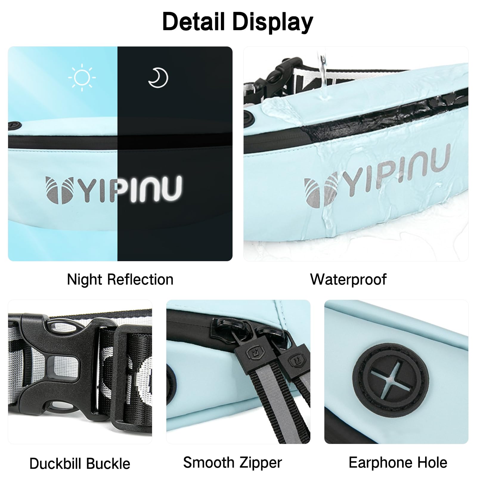 Riñonera Bum Bag Ligera Impermeable Riñoneras con Conector de Auriculares Diseño Reflectante Cinturón Ajustable Bolsa para Hombres Mujeres Correr Senderismo Viajar Ciclismo Azul Marino