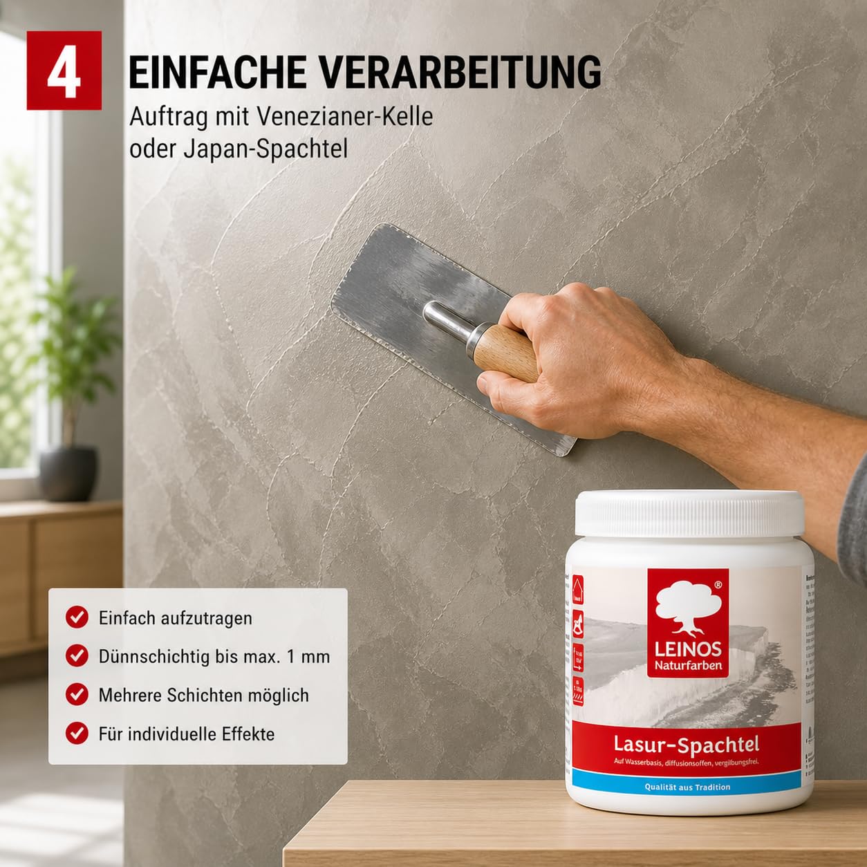 LEINOS Lasur-Spachtel 0,75 L – transparente Spachtelmasse