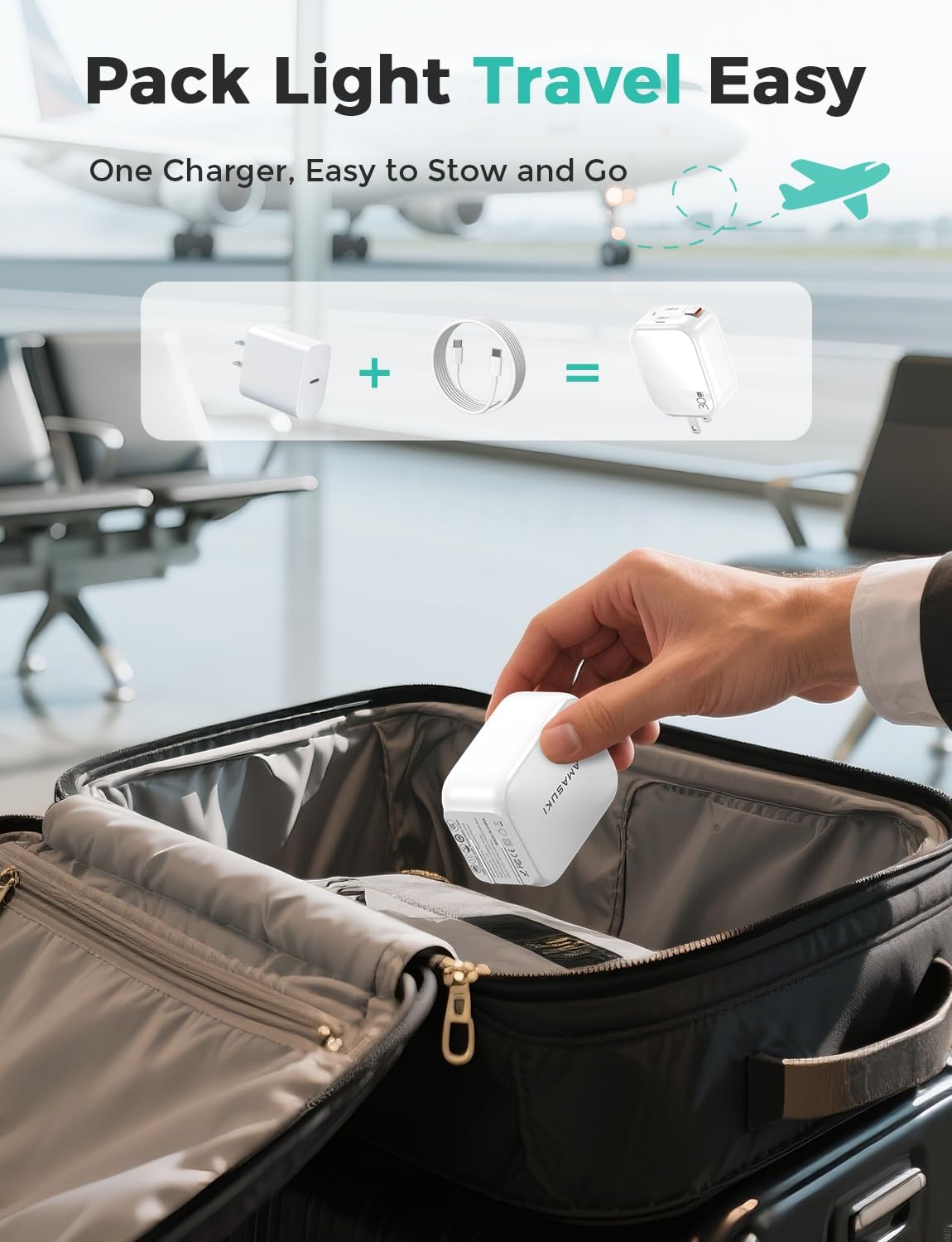 2-in-1 Retractable Wall Charger Plug with USB C Port and 27in/70cm Type C Cable,Travel Essentials 30W Fast Charging Foldable Block for iPhone 17/16/15,iPad,Galaxy,Pixel-White - Image 4