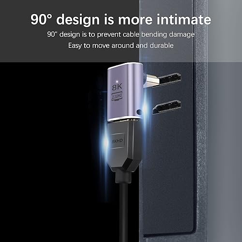 Miniatura 2 de PNGKNYOCN Adaptador HDMI 8K de 90 grados, paquete de 2 adaptadores de ángulo recto HDMI 2.1 macho a hembra de 48 Gbps compatible con 8K @60Hz, 4K