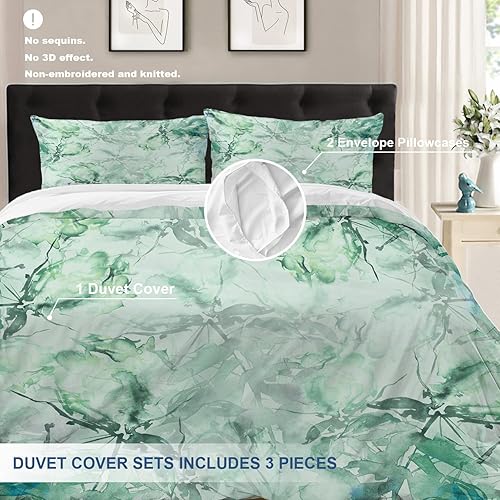 Miniatura 3 de Batmerry Juego de edredón de 3 piezas, tamaño matrimonial, diseño floral abstracto verde salvia, suave, estampado de ramo vintage, 100% algodón,