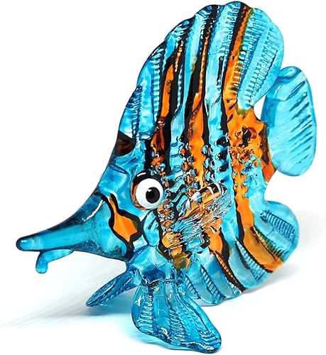 Miniatura 5 de ZOOCRAFT Figura de pez de cristal azul Acuario Artesanía Miniatura Soplado a mano Coleccionables