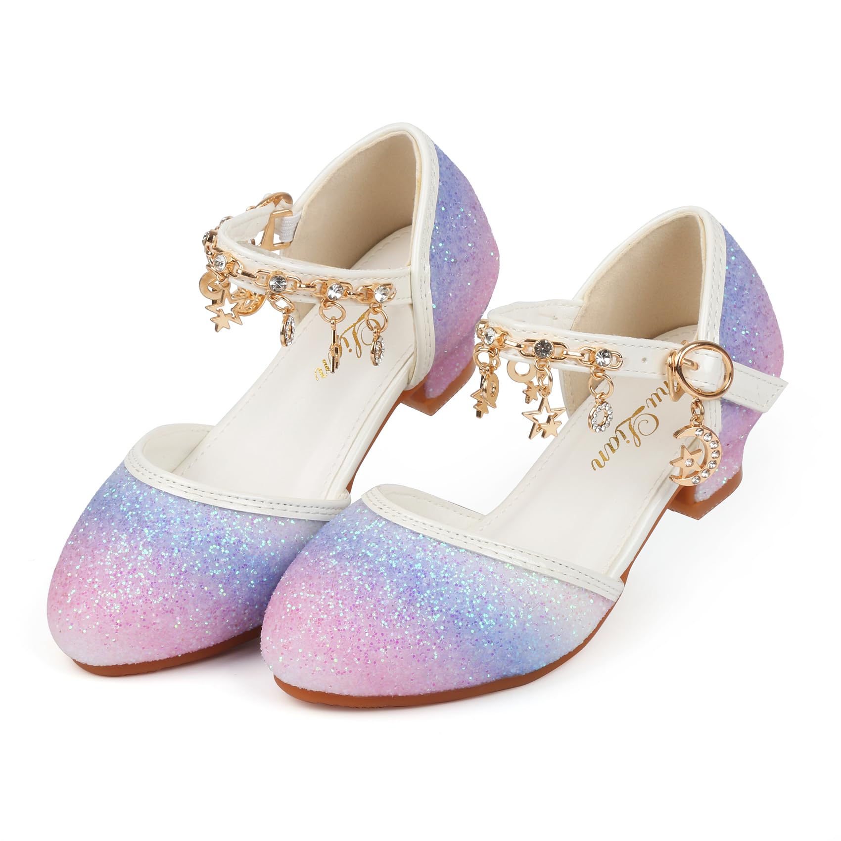 ChuLian Little Kids Girls Dress Pumps Glitter Sequins Princess Low Heels Princess Dress Shoes Party Dance Shoes Rhinestone Sandals
