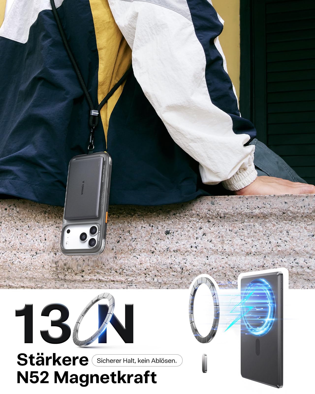 TORRAS MiniMag Ultra Slim Powerbank für Magsafe, 18W Schnellladen 5000mAh Magnetische Powerbank Klein, Wireless Externe Akkupack mit USB-C-Kabel für iPhone 17 Pro Max/Air/16/15/14/13/12, Grau Titan.