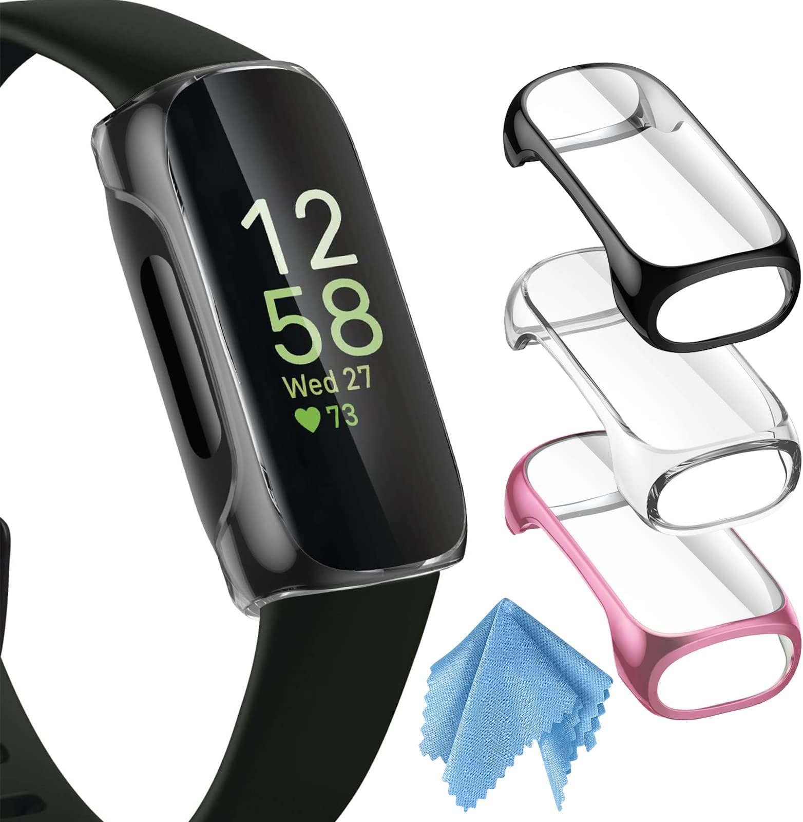 FINTIE3 Pack Case Compatible with Fitbit Inspire 3 / Inspire 2 / Inspire HR, Flexible Soft Full-Around Watch Screen Protector TPU Case Cover Bumper Shell, Black/Clear/Rose Pink
