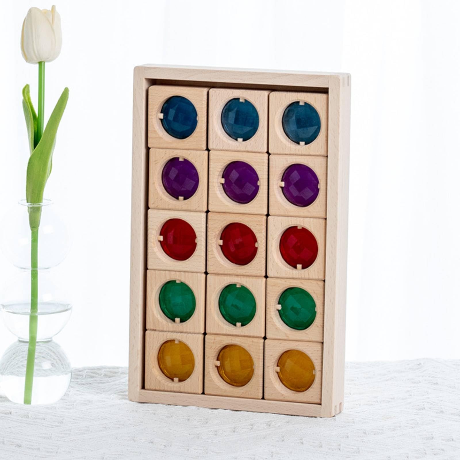 Set di Blocchi di Gemme in Legno Acrilico Colorati Vassoio con Blocchi Traslucidi Tattile Gioco Impilamento per Neonati, Asilo Nido, 15PCS Translucent