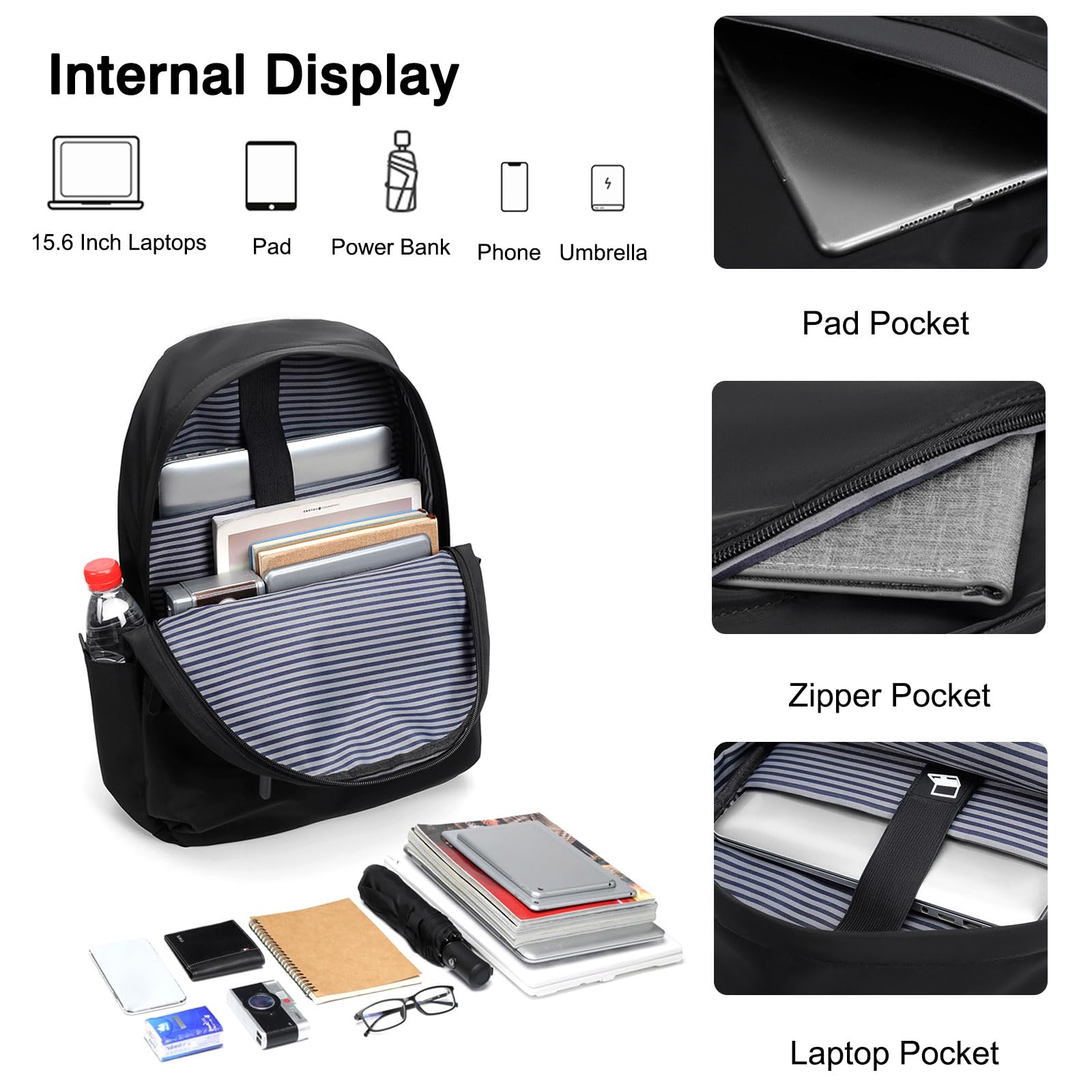 Fandaare Zaino Casual per Uomo - Elegante Porta PC Borsa da Viaggio da Scuola per Laptop Nero