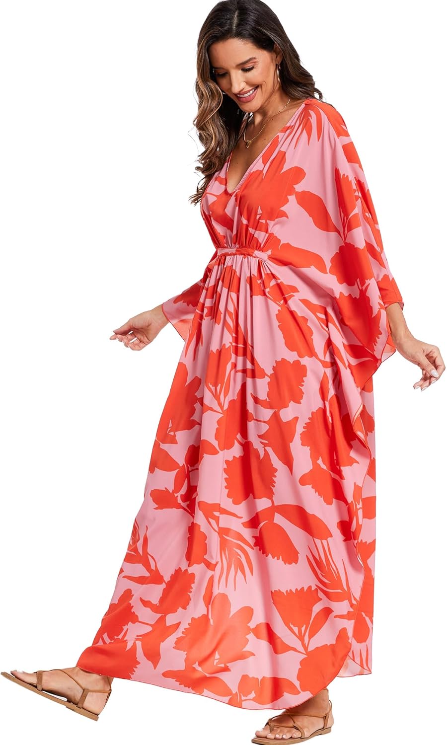Moss Rose Kaftan Dresses for Women V Neck Summer Swimsuit Cover up Caftan Maxi Beach Dresses - Image 5