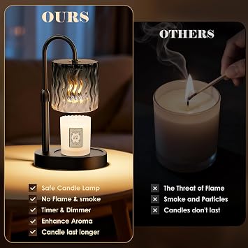 Candle Warmer Lamp with Timer, Dimmable Wax Melt Warmer, Black, 2 Bulbs