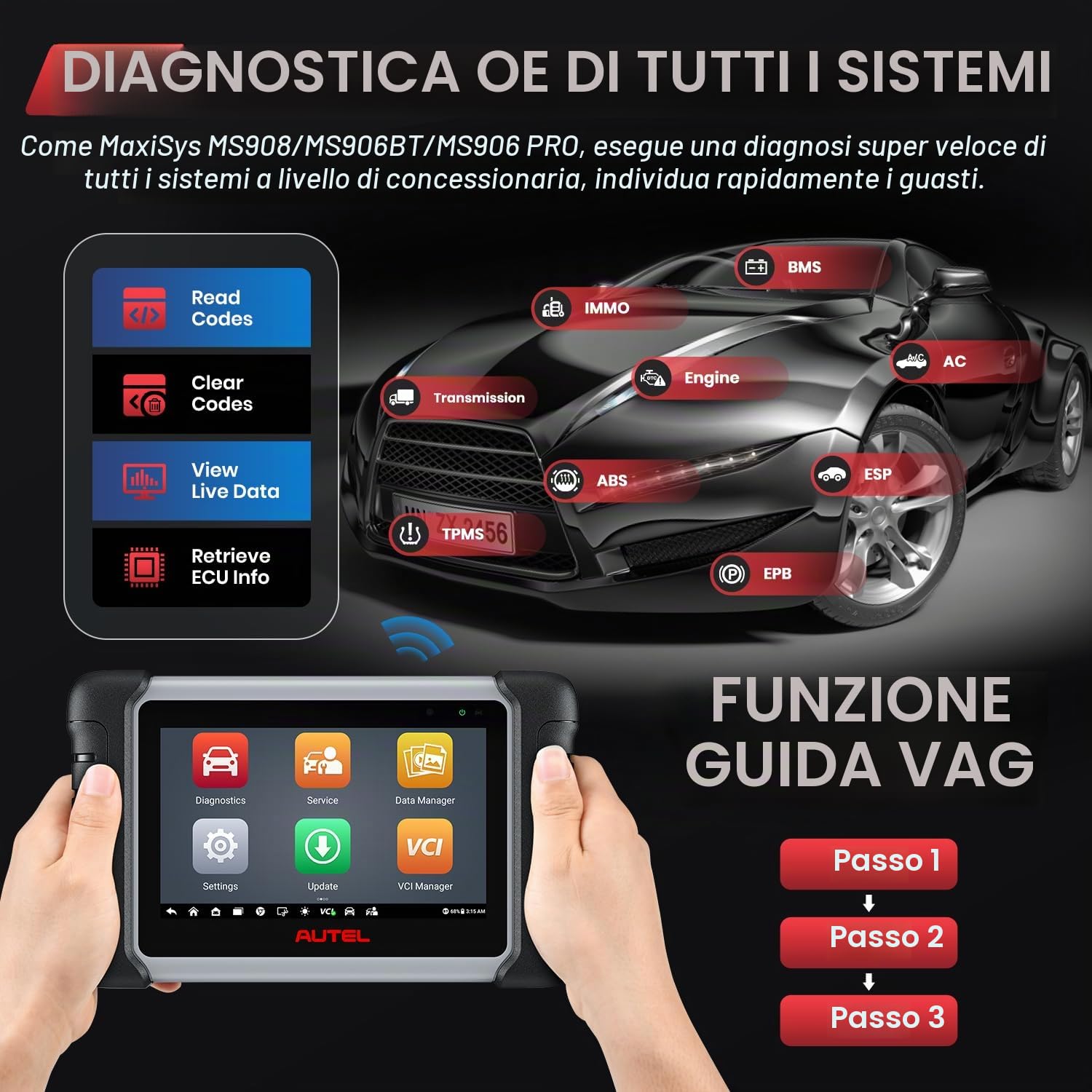 Autel MaxiPRO MP808BT PRO Diagnosi Auto con 2 Anni di Aggiornamenti (650 €), 2026 Codifica ECU Pro come MS906 PRO MP900BT, 3K+ Attivi/Bidirezionale Controllo, 30+ Servizi, OS11, Evoluzione di MX900