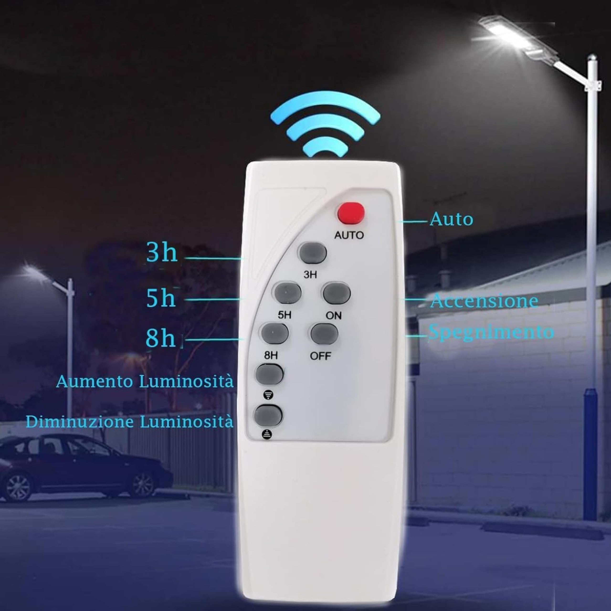 YASTA Lampione Solare Led Esterno 300 Watt Luci Da Esterno Giardino Luce Fredda Crepuscolare e Sensore di Movimento con Telecomando Faro led Stradale con Pannello Solare